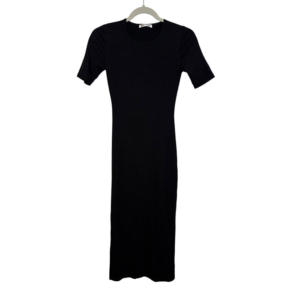 Reformation Ribbed Knit Midi Dress Black Open Back Size XS